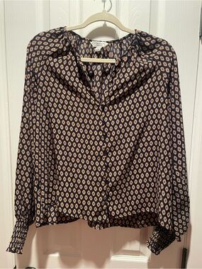 Standard Surplus Navy and Mustard Yellow Printed Long-Sleeve Blouse